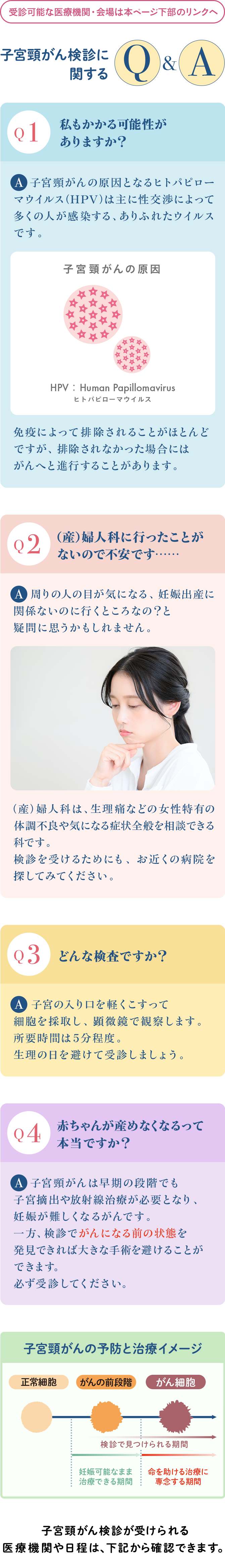 子宮頸がんの検診を受診可能な医療機関・会場は本ページ下部のリンクへ